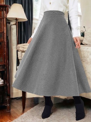 Fermuarlı Kaşe Çan Etek   -Gri