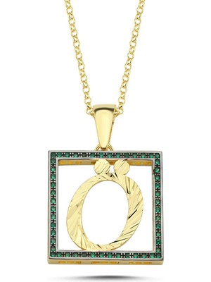 Ö Harfli  Yeşil Taşlı 14 Ayar Altın Kaplama Kolye Silverize