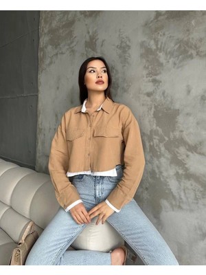 Çift Renkli Kısa Gömlek Vizonbeyaz S4021