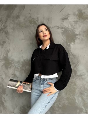 Çift Renkli Kısa Gömlek Siyahbeyaz S4021