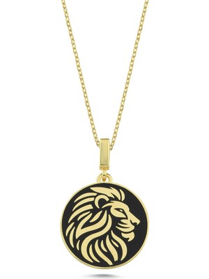 Silverize Mineli Aslan Altın Kaplama Kolye Rz5