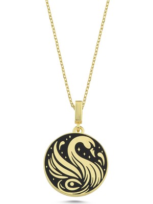 Silverize Mineli Kuğu Altın Kaplama Kolye  Rz3