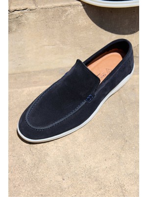 Vantaggio Shoes Erkek Loafer Ayakkabı %100 Hakiki Deri Süet Düz Tabanlı Şık Tasarım