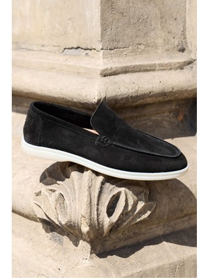 Vantaggio Shoes Loop Süet %100 Hakiki Deri Erkek Loafer Ayakkabı Düz Kauçuk Taban ile Şık