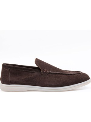 Vantaggio Shoes Loop Süet Erkek Loafer Ayakkabı Deri Düz Taban Kahverengi