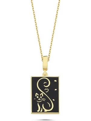 Silverize Mineli Kedicik Altın Kaplama Kolye RZ30