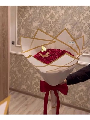 Kayzen Kurdeleden Kırmızı Yapay Gül