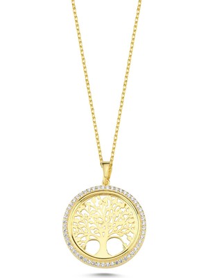 Silverize Taşlı Ağaç Altın Kaplama Kolye Kly1