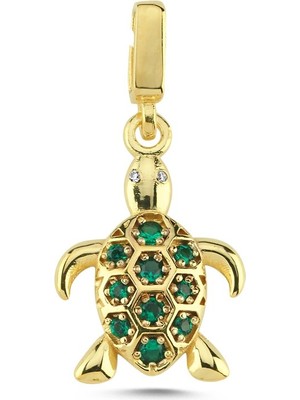 Silverize Taşlı Kaplumbağ Altın Kaplama Kolye Ucu UC53