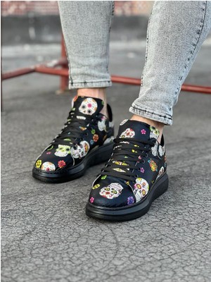 Bilfold Siyah Desenli Kuru Kafa Boyalı Erkek Casual Ayakkabı