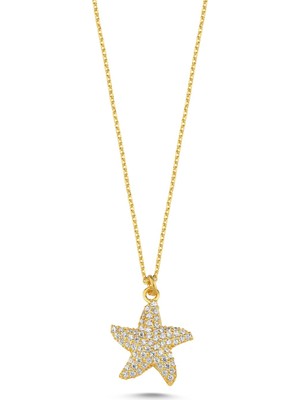 Silverize Taşlı Deniz Yıldızı Altın Kaplama Kolye Kly7