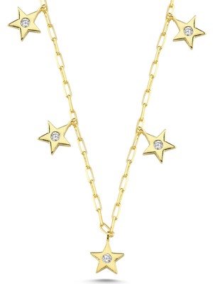 Silverize Taşlı Yıldızlar  Altın Kaplama Kolye KLY20