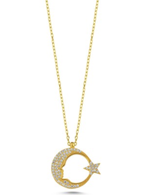 Silverize Ay Yıldız Altın Kaplama Kolye KLY43