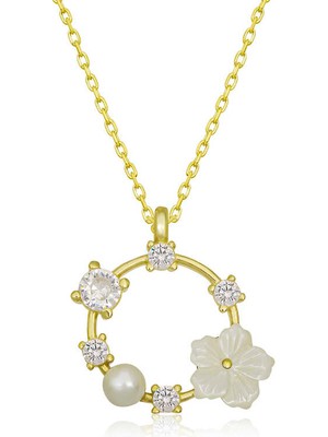 Costurera 925 Ayar Gümüş Gold Manolya Çiçeği Kadın Kolye