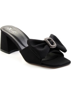 Niyyar Siyah Cilt Topuklu Terlik