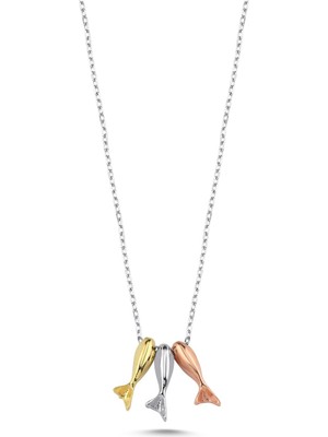 Silverize Balıklar Altın Kaplama Kolye Kly3