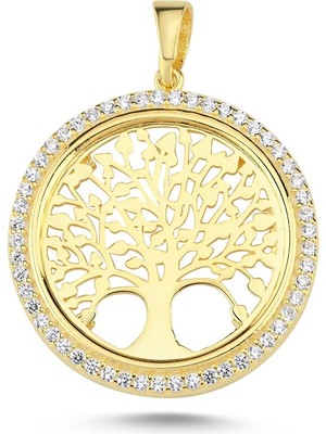 Silverize Taşlı Ağaç Altın Kaplama Kolye Ucu Klu4