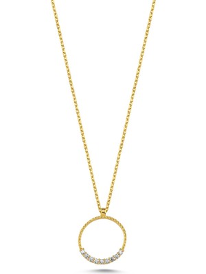 Silverize Yuvarlak Taşlı Altın Kaplama Kolye KLY19