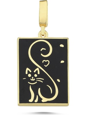 Silverize Mineli Kedicik Altın Kaplama Kolye Ucu Uc8