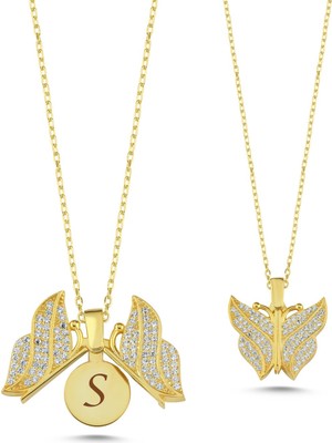 Silverize Beyaz Taşlı Açılır Kapanır Altın Kaplama Kolye AK19