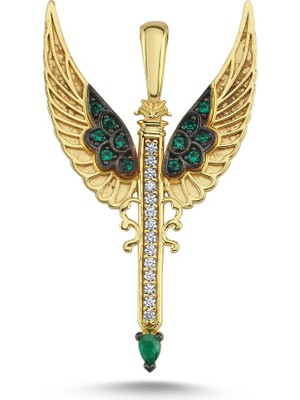 Silverize Kanatlı Kılıç Altın Kaplama Kolye Ucu UC33