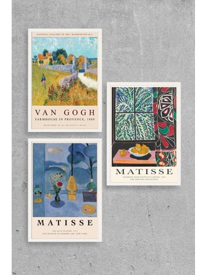 Marsilyan Ünlü Tablolar Üçlü Ahşap Çerçeveli Tablo 23 x 30