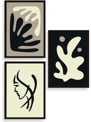 Marsilyan Soyut Üçlü Ahşap Çerçeveli Tablo 40 x 60