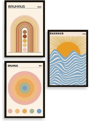 Marsilyan Bauhaus Üçlü Ahşap Çerçeveli Tablo 50 x 70