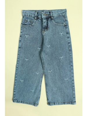 FullaModa Beli Ayarlanabilir Nakışlı Taşlı Kız Çocuk Palazzo Pantolon