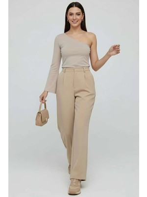 Tek Omuzlu Basic Bluz Vizon T4275