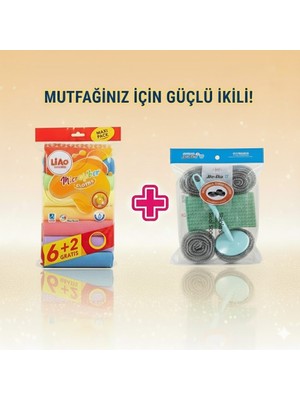 Fb Cup 8'li Mikrofiber Bez +Saplı 4'lü Süper Güçlü Bulaşık Teli Seti -Süper Ikili