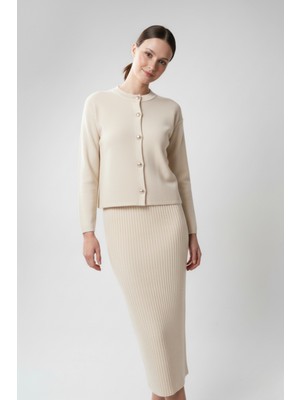 Datatek Kadın Hırka Elbise Ikili Takım - Krem