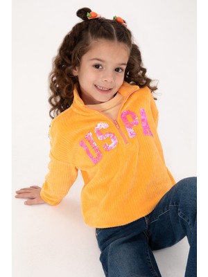 U.S. Polo Assn. Kız Çocuk Turuncu Yarım Fermuarlı Pul Payetli Sweatshirt 50318062-VR244