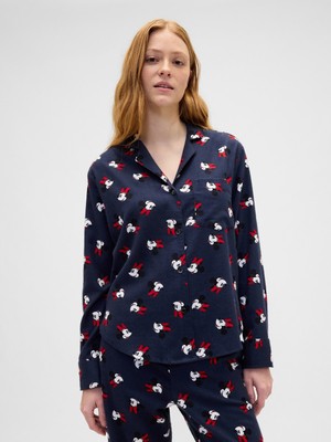 Gap Kadın Lacivert Gap × Disney Relaxed Flannel Pijama Üstü