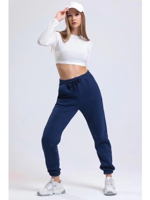 3 Iplik Şardonlu Paça Lastikli Eşofman Lacivert IS001