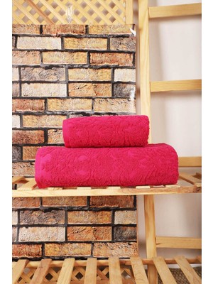 Mira Home 2 Parça Jakarlı Banyo Havlu Takımı Doku Desen Fuşya