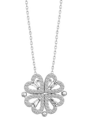 Costurera 925 Ayar Gümüş Kalpli Açılabilen Yonca Kadın Gümüş Kolye