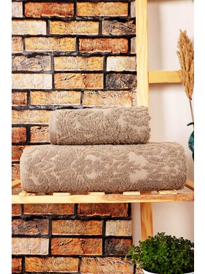 Mira Home 2 Parça Jakarlı Banyo Havlu Takımı Doku Desen Kahve