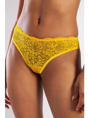 Leopardess Golshan GColors Brazillian Külot, Kadın Dantelli Sarı Brezilyan Külot
