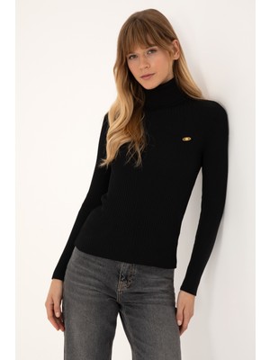 U.S. Polo Assn. Kadın Siyah Boğazlı Kazak 50314756-VR046