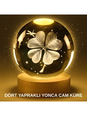 SHC4200 Bitki Figürlü LED Işıklı Cam Küre USB Ahşap Standlı Gece Lambası