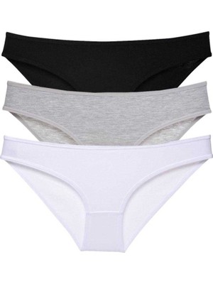 Leopardess 3 adet Süper Eko Set Likralı Kadın Slip Külot Siyah Gri Beyaz
