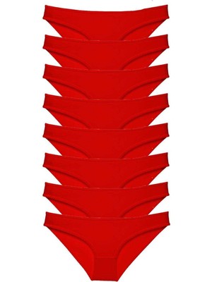 Leopardess 8 adet Süper Eko Set Likralı Kadın Slip Külot Kırmızı