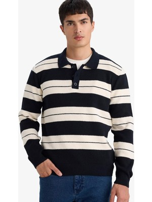 DeFacto Standart Fit Polo Yaka Renk Bloklu Triko Kazak F7180AX25WN