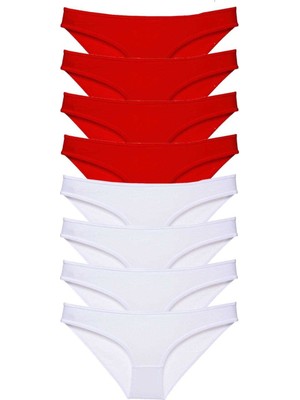 Leopardess 8 adet Süper Eko Set Likralı Kadın Slip Külot Kırmızı Beyaz