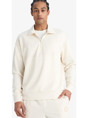 DeFacto NBA Brooklyn Nets Relax Fit Polo Yaka Yarım Fermuarlı Modal Sweatshirt F1070AX25WN