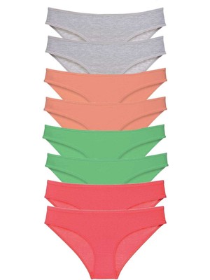 Leopardess 8 adet Süper Eko Set Likralı Kadın Slip Külot Gri Pudra Yeşil Fuşya