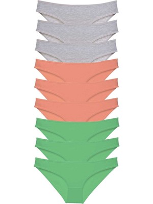 Leopardess 9 adet Süper Eko Set Likralı Kadın Slip Külot Gri Pudra Yeşil