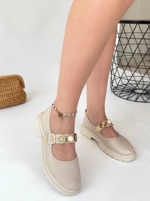 Elma Shop Okira Bej Cilt Oxford Ayakkabı