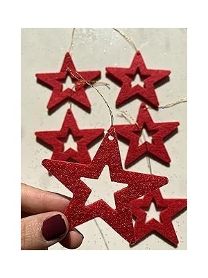 Tuncel Store Tasarım Atölyem Kırmızı Içi Boş Yıldız Keçe Yılbaşı Ağacı Süsü Kırmızı